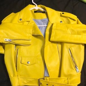 Zara imitation leather yellow jacket